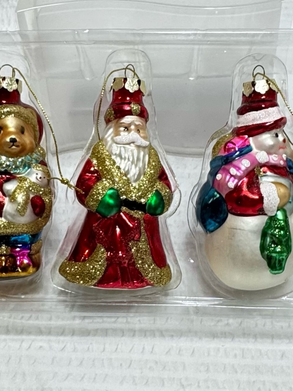 Vintage set of 5 blown Glass Ornament figural ornam - Red and Gold Holiday Accen